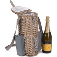 Red Hamper Wicker Single Bottle & 2 Champagne Glass Carrier With Shoulder Strap in Grey