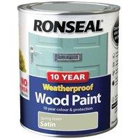 Ronseal 10 Year Weatherproof Wood Paint Spring Green Satin 750Ml