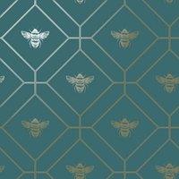 World of Wallpaper Bee Wallpaper in Teal