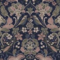 World of Wallpaper Folk Floral Textured Wallpaper in Navy