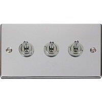 SE Home Polished Chrome 3 Gang 2 Way 10AX Toggle Light Switch in Metallic Silver