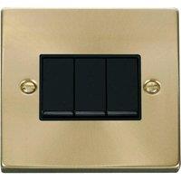 SE Home Satin / Brushed Brass 10A 3 Gang 2 Way Light Switch in Gold