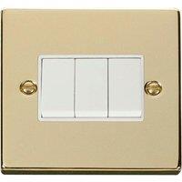 SE Home Polished Brass 10A 3 Gang 2 Way Light Switch in Gold