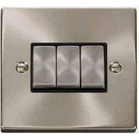 SE Home Satin / Brushed Chrome 10A 3 Gang 2 Way Ingot Light Switch in Metallic Silver