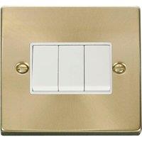 SE Home Satin / Brushed Brass 10A 3 Gang 2 Way Light Switch in Gold