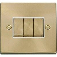 SE Home Satin / Brushed Brass 10A 3 Gang 2 Way Ingot Light Switch in Gold