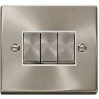 SE Home Satin / Brushed Chrome 10A 3 Gang 2 Way Ingot Light Switch in Metallic Silver