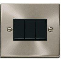 SE Home Satin / Brushed Chrome 10A 3 Gang 2 Way Light Switch in Metallic Silver