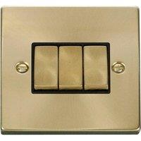 SE Home Satin / Brushed Brass 10A 3 Gang 2 Way Ingot Light Switch in Gold