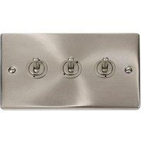 SE Home Satin / Brushed Chrome 3 Gang 2 Way 10AX Toggle Light Switch in Metallic Silver