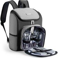 VonShef 2 Person Weatherproof Grey Picnic Backpack