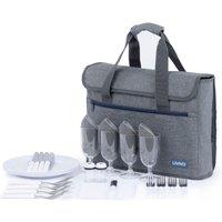 LIVIVO 4 Person Picnic Briefcase Bag with Tableware Set in Grey