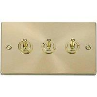 SE Home Satin / Brushed Brass 3 Gang 2 Way 10AX Toggle Light Switch in Gold