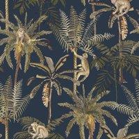 World of Wallpaper Amazonia Monkey Textured Wallpaper in Navy