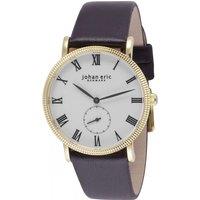 Johan Eric Men's Watch, Yellow Gold Case, White Dial, Black Leather Strap