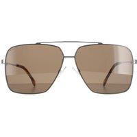 Hugo Boss Men's Round Brown Horn Ruthenium Brown BOSS 1325/S in Silver
