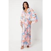 Pleated Georgette Printed Sequin Kimono Maxi Dress