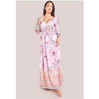 Goddiva Women's Chiffon Wrap Border Floral Print Maxi Dress in Pink | Size: 12