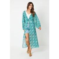 Wallis Women's Geo Print Mirror Detail Kimono in Turquoise | Size: Medium