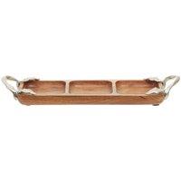Orsina Sleek Acacia Wood 3 Compartment Tray, Contemporary Sectioned Serving Dish, Refined Wooden Appetizer Platter in Natural