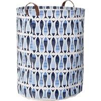 Orsina Laundry Bag With Fish Print, Fabric Hamper With Rope Handles & Drawstring Closure, Fun & Nautical in Blue