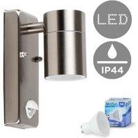 ValueLights Barrow PIR Silver IP44 Outdoor Wall Downlight with 5w LED Bulb
