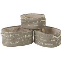 Orsina English Words Set Of Three Grey Oval Storage Baskets