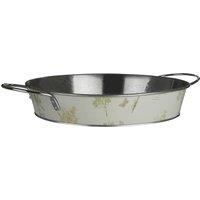 Orsina Green Serving Tray, Galvanised Steel with Butterfly & Floral Motif, Wide Handles for Easy Carrying