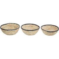 Orsina Lidi Set Of 3 Palm Leaf Baskets With Black Trim in Natural