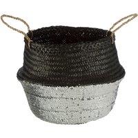 Orsina Black & Silver Medium Seagrass Basket, Decorative Seagrass Box, Stylish Storage Basket For Home, Or Closet