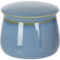 Orsina Glossy Blue Porcelain Sugar Pot With Matching Lid, Glazed Finish Sugar Jar, Tapered Rounded Sugar Canister