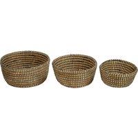 Orsina Lidi Set Of Three Straw Baskets With Black Detail in Natural
