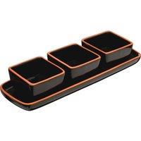 Orsina Natural Terracotta Finish 3-Pc White Dip Bowls with Tray, Ceramic Dip Bowls & Tray Set, Dip Serving Dishes in Black