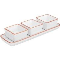 Orsina Natural Terracotta Finish 3-Pc White Dip Bowls with Tray, Ceramic Dip Bowls & Tray Set, Dip Serving Dishes
