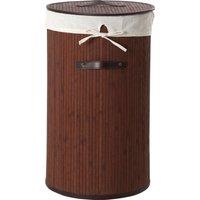 Orsina Dark Brown Round Laundry Hamper, nature friendly Bamboo & Cotton Basket With Lid & Side Handles, Stylish
