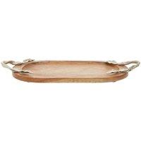 Orsina Acacia Oval Serving Tray, Wooden Food Platter, Rustic Display Board, Wooden Dish, Tray With Metal Handles in Natural