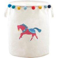 Orsina Eclectic Horse Laundry Bag, Bold & Colourful Fabric Hamper With Drawstring Closure & Handles in White