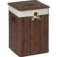 Orsina Dark Brown Square Laundry Hamper, nature friendly Bamboo & Cotton Storage Basket With Lid & Handles