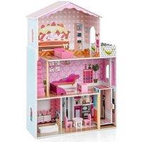 Wooden Dolls House Large 3-Storey Dollhouse with Simulated Rooms DIY Playhouse