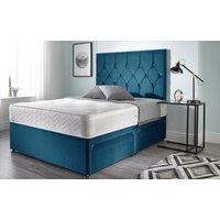 Somnior Ziggy Plush Velvet Divan Bed with Sprung Memory Foam Mattress & Headboard in Navy | Size: King