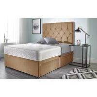 Somnior Ziggy Plush Velvet Divan Bed with Sprung Memory Foam Mattress & Headboard in Beige | Size: Small Double