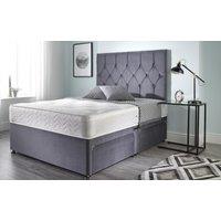 Somnior Ziggy Plush Velvet Divan Bed with Sprung Memory Foam Mattress & Headboard in Charcoal | Size: Double