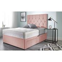 Somnior Ziggy Plush Velvet Divan Bed with Sprung Memory Foam Mattress & Headboard in Pink | Size: Small Double