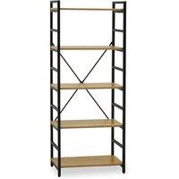 Orsina Cross-Pattern Design 5 Tier Light Yellow Shelf Unit, Bookcase Shelving With Black Metal Frame, Storage Rack