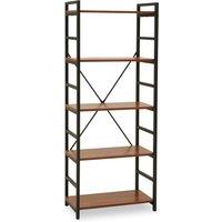 Orsina Cross-Pattern Design 5 Tier Light Yellow Shelf Unit, Bookcase Shelving With Black Metal Frame, Storage Rack in Red