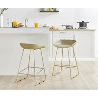 FurnitureboxUK Set of 2 Harper Scandinavian Inspired Molded Plastic Bar Stools With Gold Metal Legs in Taupe