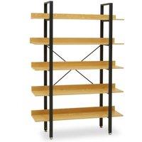 Orsina 5 Tier Light Yellow Shelves & Black Frame Shelf Unit, Bookcase Shelving, Display Unit With Wooden Shelves
