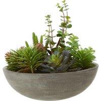 Orsina Mixed Succulent In Stone Effect Pot, Faux Multicoloured Succulent Arrangement In Rustic Grey Planter