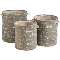 Orsina English Words Set Of Three Canvas Round Laundry Hampers in Grey