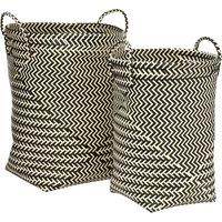 Orsina Black & White Wicker Basket, Woven Basket, Toys Storage Bin, Handwoven Zigzag Rattan Baskets With Handles in Cream